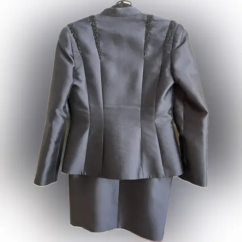 Liancarlo Couture 100% Silk Beaded Jacket and Skirt Set Deep Navy Blue, Size 10 Blue