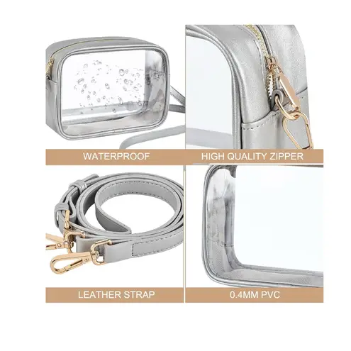NWT Clear Crossbody Stadium Approved Bag – 12x12x6 – Silver Trim