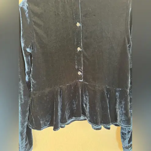Bella Dahl Button Back Navy Blue Silk Velvet Peplum long Sleeve Blouse size XS