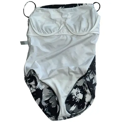 Magicsuit Rouched One Piece Swim Suit Floral Adjustable Straps Women's Size 16 Black