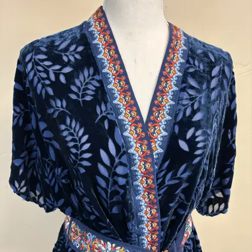 Johnny Was Jade Hayek Silk-Blend Navy Blue Velvet Wrap Top Size S
