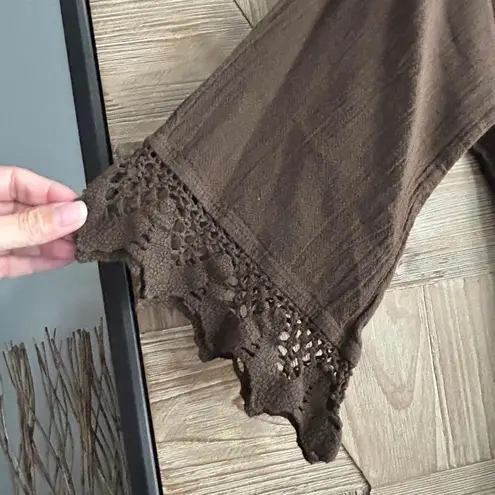 NWT Manta Del Lago Cotton Top Brown Sz Small 3/4 Sleeve Pointed Hem