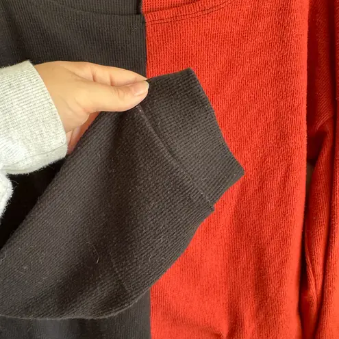 BiBi Red Black Colorblock Small Waffled Knit Sweater Women M Fall Oversized Cozy Size M