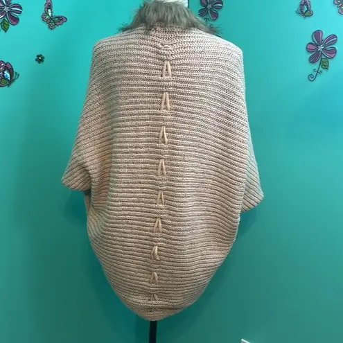 On Blue Cardigan Faux Fur Trim Sweater Pink