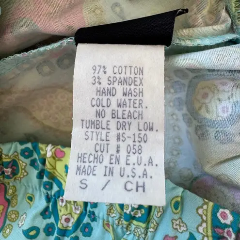 Vintage Y2K XI U.S.A. Light Teal Paisley Print Ruffle Hem Knee Length Skirt Green Size XXS