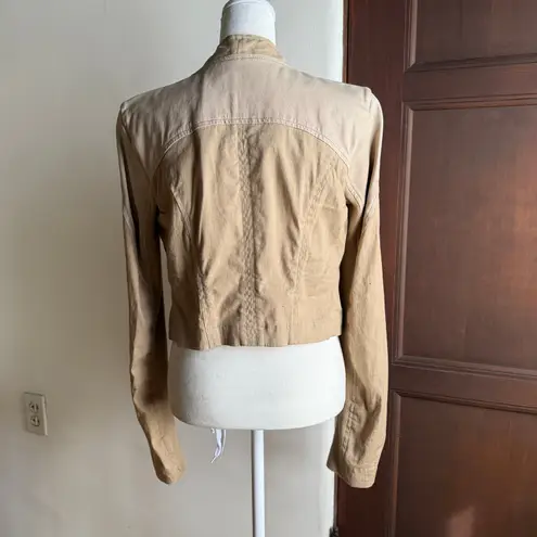 TWINSET by Simona Barbieri | Tan Linen and Vegan Leather Moto Light Jacket Large