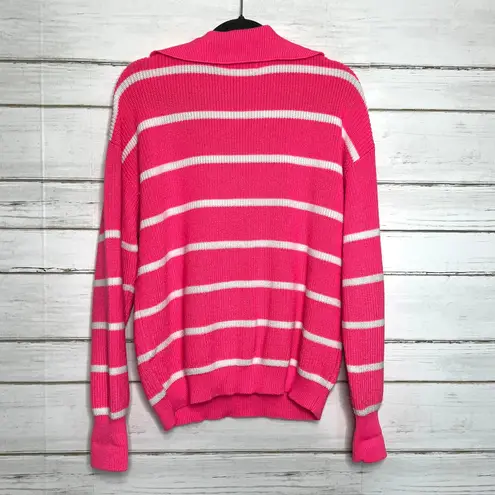 Jess Lea Jameson Quarter Zip Sweater Pink White Stripe Size Large