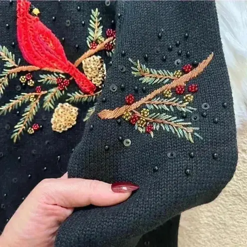 Heirloom Collectibles Vintage 2004 Christmas Sequin Cardinal Print Petite Large Black Size undefined