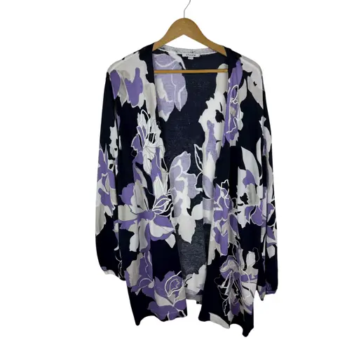 Chico's Floral Embroidered Cardigan Open Front Knit Sweater Boho Chic Travel