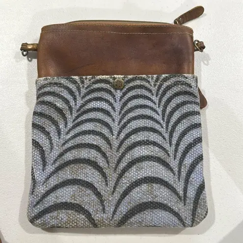 MYRA Bag Brown Leather & Blue/Gray Canvas Crossbody Purse Western Boho Style Bag