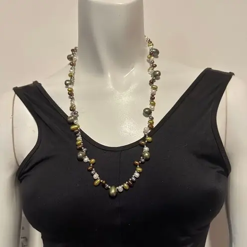 Multicolored Top Drilled Teadrop Genuine Pearl Necklace Green