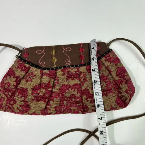 Maruca Handmade Colorado Pink Needlepoint Floral Embroidered Full Zip Crossbody Brown