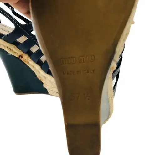 Miu Miu Miu Miu navy blue wedge espadrilles sandals size 37.5
