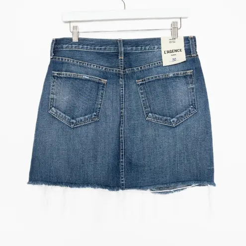 L'Agence Jolene Newberry Medium Blue Distressed Mini Skirt - Size 30 - US 8-10