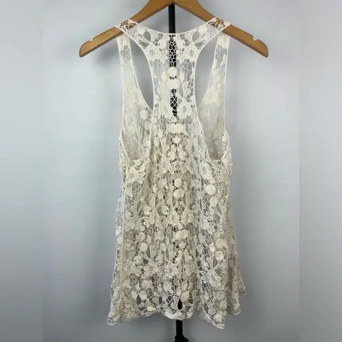 Cream‎ Ivory Open Knit Floral Boho Racerback Tank Top