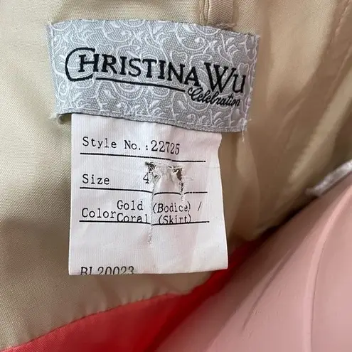Christina Wu Bridesmaid Dress Style 22725 Size 4 Gold Sequin with Coral Tulle