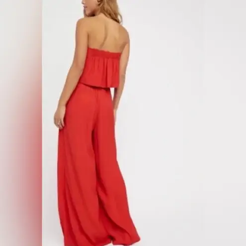 Free People  Gia Red Strapless Flounce Top & Wide Leg Pants Set Size Small