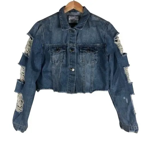 American Bazi Distressed Cropped Denim Jacket