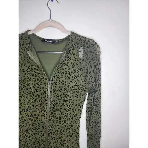 NaaNaa 1/2 Zip Front Green Bodycon Mini Animal Print Women 6 Mesh Dress