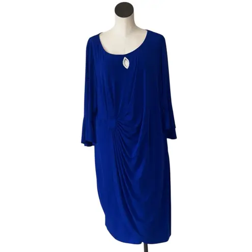 Connected Apparel NWT Stunning Royal Blue Draped Rhinestone Keyhole Neckline Midi Dress SZ-24W