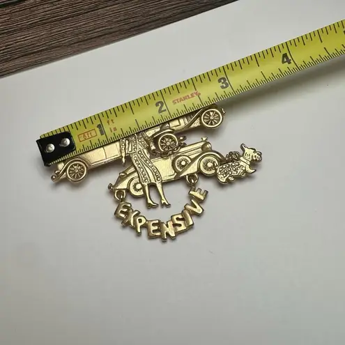 AJC Expensive Lady With Scottie Terrier & Luxury Cars Gold Tone Brooch Signed