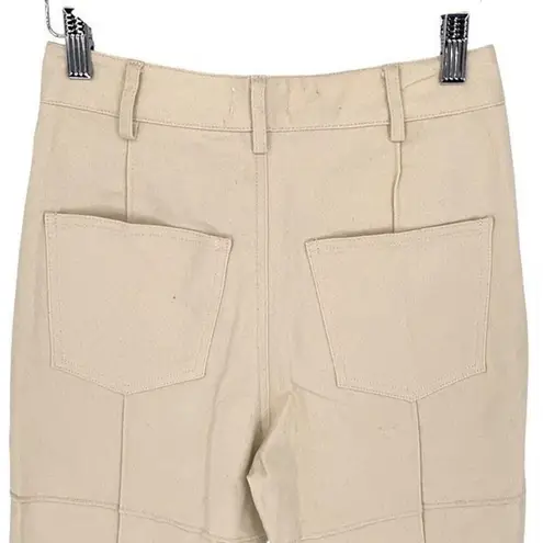 Isalis High Rise Cotton Twill Khaki Pants Block Stitching Pockets Ivory Size Sma