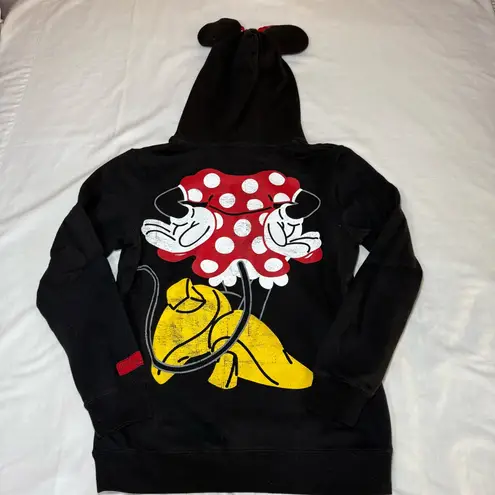 Disney Parks Minnie Mouse Hoodie Sweatshirt Ears Bow Women's Size Medium Graphic Black