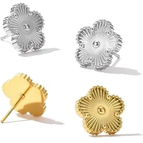 Boutique NEW Floral Etched Stud Earrings PVD Gold Plated 316L Statement Jewelry, 14.7