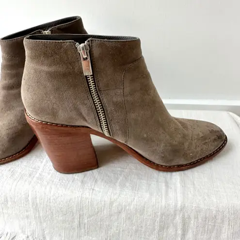 Loeffler Randall Ella Suede Ankle Boots Block Heel Zip Closure Taupe Size 10