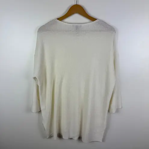 Eileen Fisher Organic Linen Cotton Blend Sweater Medium Cream Minimalist Ethical