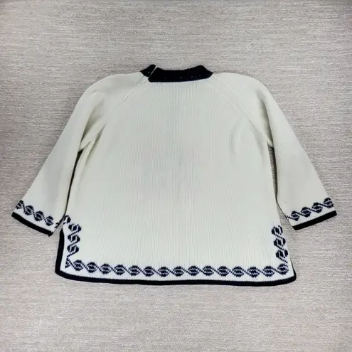 Vintage Nordic Knit Sweater Cream Red Navy Mock Neck Acrylic Wool Blend @L/XL White Size L