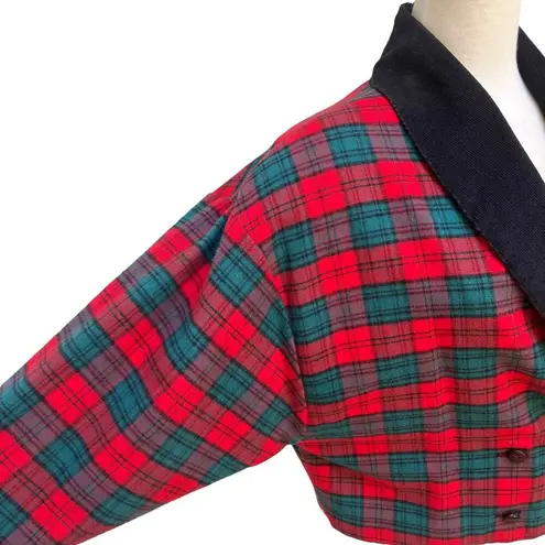 American Vintage VTG Peggy Hart Blazer Jacket Sz L Cropped Corduroy Plaid Red Green Holiday