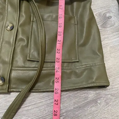 Bagatelle Womens Faux Leather tie Waist Collared Overcoat Olive Green XS