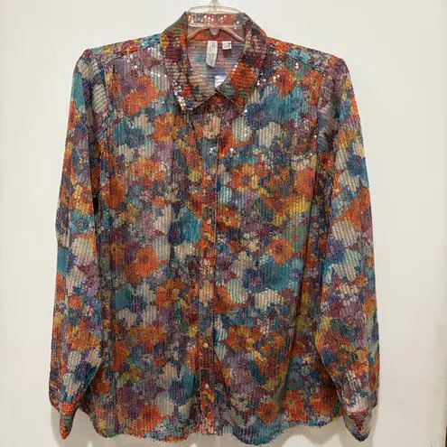 Cato  Sequin Floral Shirt 22/24W NWT