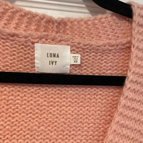 NWT Luna Ivy Anthropologie Size XS Pink Knit Cardigan Appliqué Ivory Satin Bows White