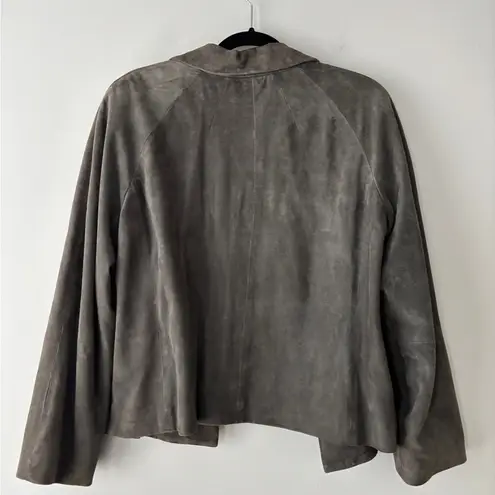 Talbots Vintage  100% Leather Green Grey Women's Button Up Collared Jacket Sz‎ 16