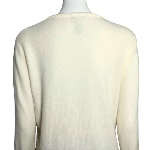 Vintage Y2K Christmas Beaded Cream Lambswool Angora Sweater Wreath Wool Medium White