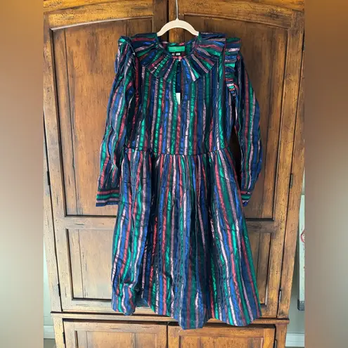 Clare V | Léonie Dress Midi Multicolor Metallic Ribbon Stripe | XS NWT Purple