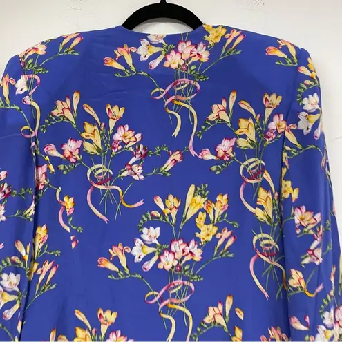 Vintage Herman Geist Blue Floral Print Blazer & Maxi Dress 2 Piece Matching Set Size 8