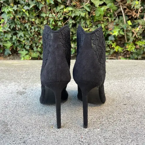 Saint Laurent Jane black suede and lace open toe lace-up booties size IT 37