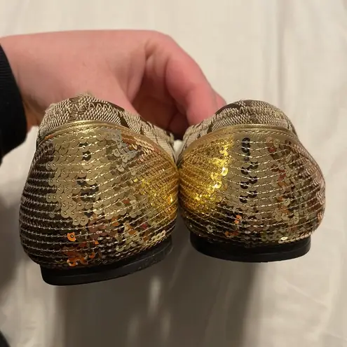 Coach Shine Slip On Flats, Gold Sequin and Logo’d, Size 9.5