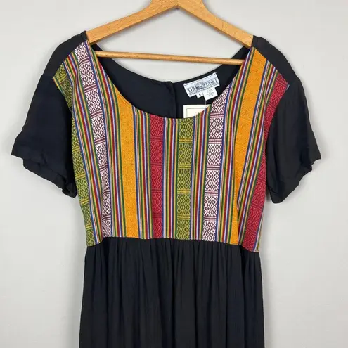 The Planet Maxi Dress Large Black Multicolor Nepal Gauze Peasant Hippie Boho New