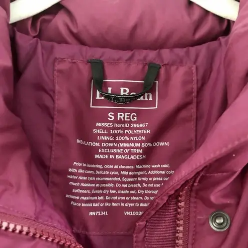 L.L. Bean DownTek Raspberry Pink Down Fill Puffer Jacket