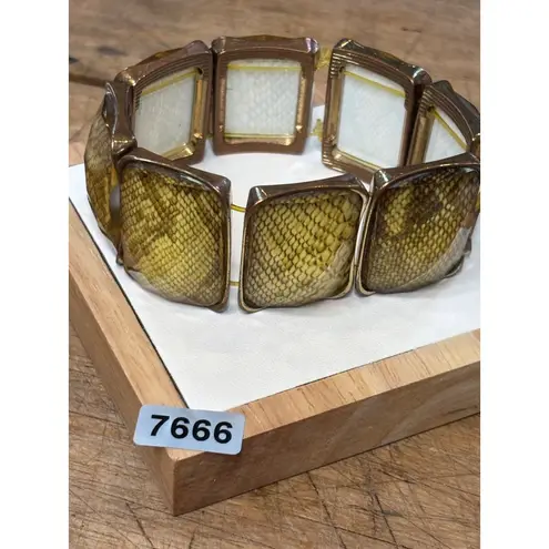 Yellow Snake Print Resin & Gold Tone Stretch Bracelet