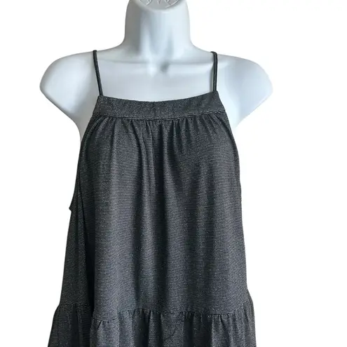 Y2K GiGiO Women Tunic Top M Black Silver Metallic Tiered Tank Festival Rave Size M