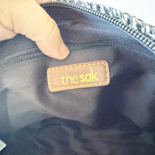 The Sak Crochet Crossbody Black Tan White Stripe Woven Summer Bag Beachy Vacay