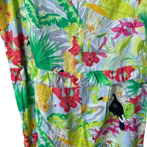 Just Bellina Vanvas Mariko Flutter Maxi Dress Lime Tropical Toucan S Green