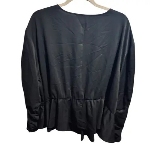 Eloquii Elements Black Faux Wrap Long Ruched Sleeves SZ 26 Office Chic Boho