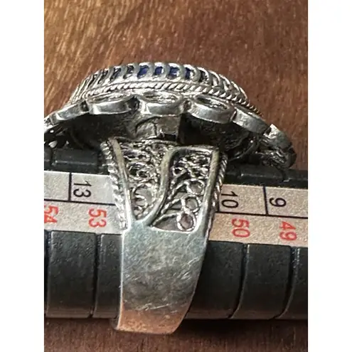 DGS Sterling Silver 925 Filigree Handpainted Ceramic Ring & Pendant Sz 6.5