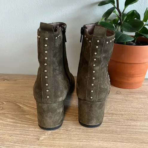 Wonders Olive Suede Studded Block Chunky Heel Boots, 6.5 Green